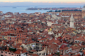 Fototapeta na wymiar Architecture of Venice, Italy. City view from above. Romantic holidays destinations concept. 
