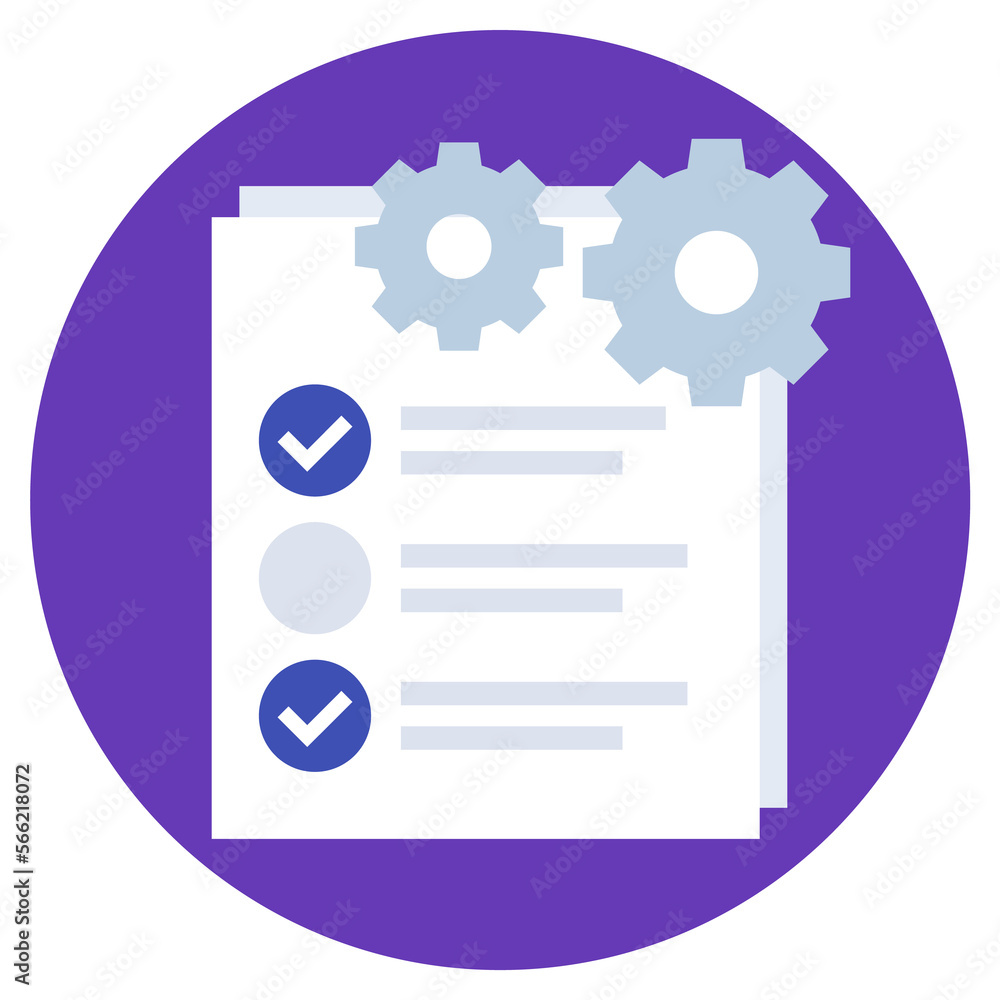 Poster check list icon with gear, project execution