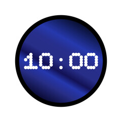 Clock blue background black frame displaying white 10.00 o'clock