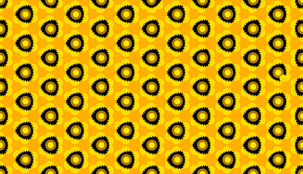 Wallpaper: abstract sunflowers. Yellow, light orange and black colors. High definition (HD format). Illustration