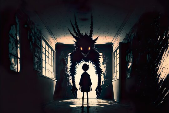 Trapped by the Monster: A Child's Struggle to Escape. created with generative ai.