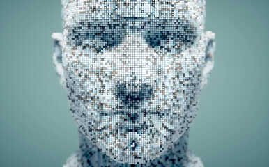 Male portrait made of voxels. Complexity and futuristic concept.