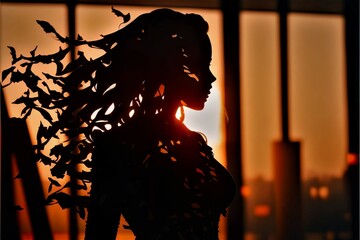 Shadow Beauty: Silhouette of a Woman. Created with generative ai technology.