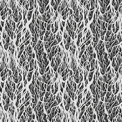 Seamless  pattern. Rhizomes white on a black background. Texture monochrome