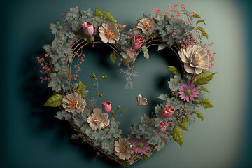 Floral Heart Shaped Wreath on a Dark Background