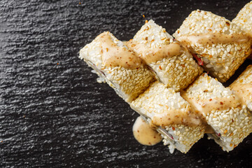 sushi roll with sesame crab stick tofu and Philadelphia cheese