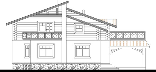 Fototapeta premium Vector sketch of rustic classic small wooden villa illustration