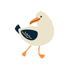 Cute seagull character. Isolated on white background. Cartoon hand drawn vector illustration.