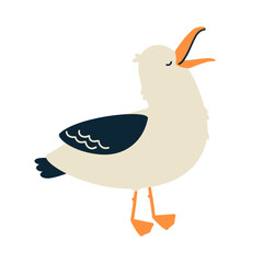Cute seagull character. Isolated on white background. Cartoon hand drawn vector illustration.