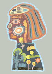 Woman with flowers. watercolor vector illustration. Portrait painting of a girl. colorful artwork