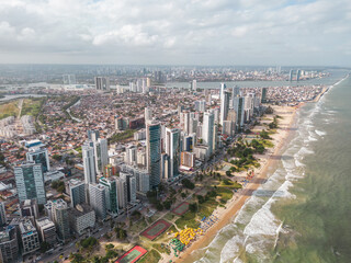 Aerial view of the seafront of boa viagem beach in recife, pernambuco, brazil