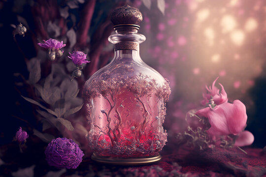 love elixir in a beautiful red bottle close-up