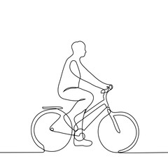 male silhouette on bike -one line drawing vector. bike ride concept