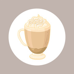 Latte coffee vector illustration. Poster of beautiful mug with coffee and cream.