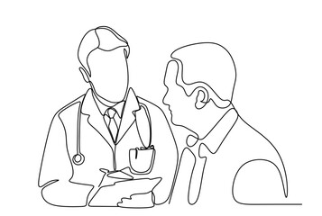 continuous vector line drawing of doctor consulting senior patient