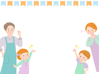 家族で楽しく料理をするイメージイラスト素材