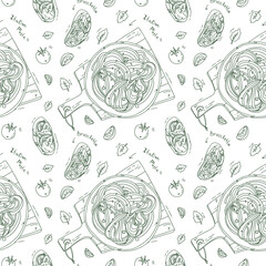 vector seamless pattern with Italian pasta with bruschetta