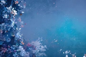 Fototapeta na wymiar Flowers against a blue background. Generative AI.