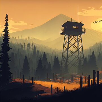 A watch tower in the woods. 