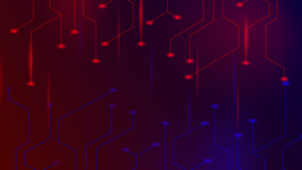 Motion Abstract Technology Background of glittering red Particles with lens flare, defocused gold Particles on red with line connectivity Background.