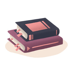 Stack of books with bookmarks on white. Textured hand-drawn illustration.