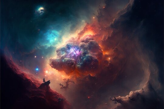 宇宙に赤黒く渦巻く星雲 ネビュラのイラスト  Generative AI