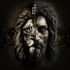 FACE OF JESUS ​​CHRIST AND A LION