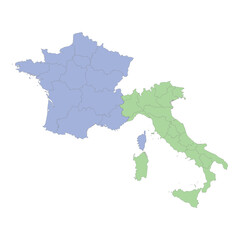 Obraz premium High quality political map of France and Italy with borders of the regions or provinces