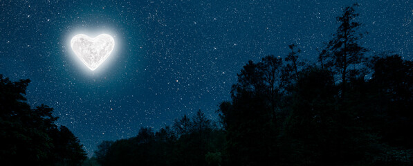 moon heart-shaped shines over the lovers' house on valentine's day