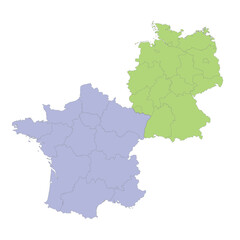 High quality political map of Germany and France with borders of the regions or provinces