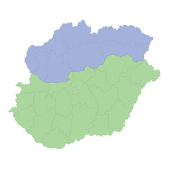 Obraz premium High quality political map of Hungary and Slovakia with borders of the regions or provinces.