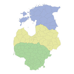 Obraz premium High quality political map of Lithuania,Latvia and Estonia with borders of the regions or provinces