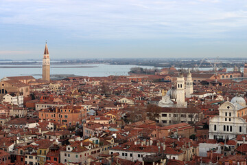 Roofs of Venice city. Panoramic photo of beautiful Italian city. Popular tourist destinations concept. 