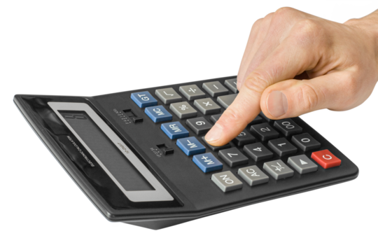 Finger presses button 8 on the calculator. Finance concept. png transparent