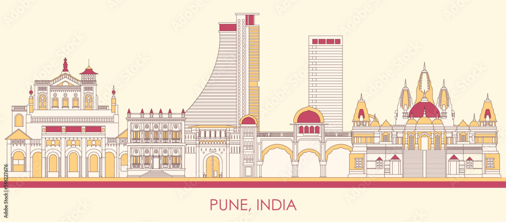 Wall mural cartoon skyline panorama of city of pune, india - vector illustration