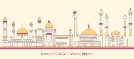 Cartoon Skyline panorama of city of Bandar Seri Begawan, Brunei - vector illustration