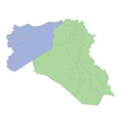 High quality political map of Iraq and Syria with borders of the regions or provinces