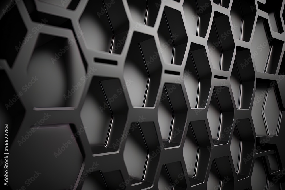 Poster in-depth view of a black mesh array a monochrome drawing on a black backdrop generative ai