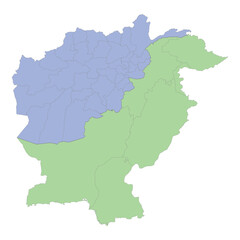 High quality political map of Pakistan and Afghanistan with borders of the regions or provinces