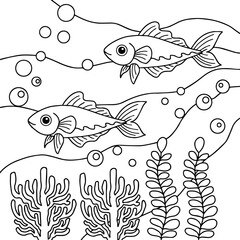 Fototapeta premium design aqua fish outline coloring page for kid