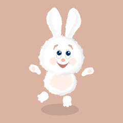 Cute fluffy bunny dancing happily. Cartoon vector illustration.