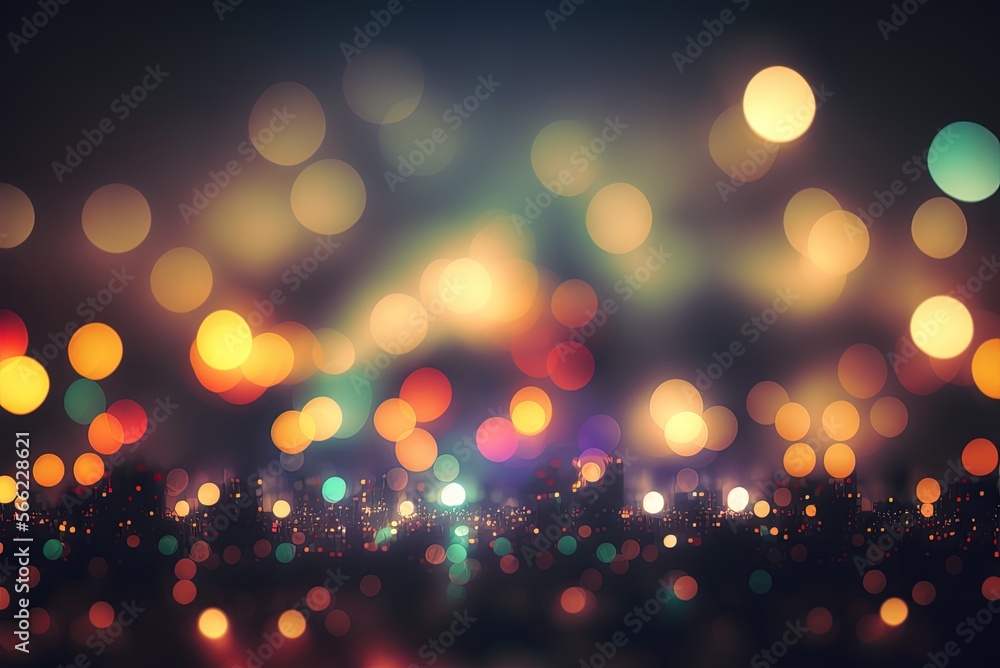 Poster Background graphics with a bokeh effect created by blurring city lights. Generative AI