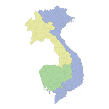 High quality political map of Vietnam,Cambodia and Laos with borders of the regions or provinces.
