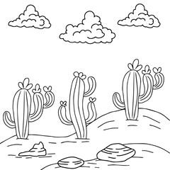 design desert cactus landscape coloring page for kid