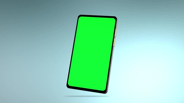 Smartphone with green screen isolated on white background. 4K animation with mobile phone mockup and motion zoom effect