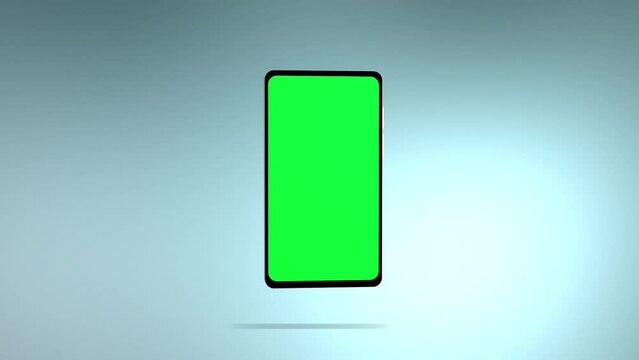 Smartphone with green screen isolated on white background. 4K animation with mobile phone mockup and motion zoom effect