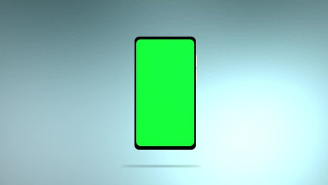 Smartphone with green screen isolated on white background. 4K animation with mobile phone mockup and motion zoom effect