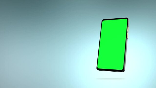 Smartphone with green screen isolated on white background. 4K animation with mobile phone mockup and motion zoom effect