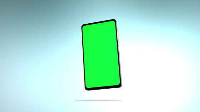 Smartphone with green screen isolated on white background. 4K animation with mobile phone mockup and motion zoom effect