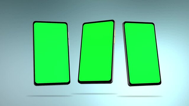Smartphone with green screen isolated on white background. 4K animation with mobile phone mockup and motion zoom effect